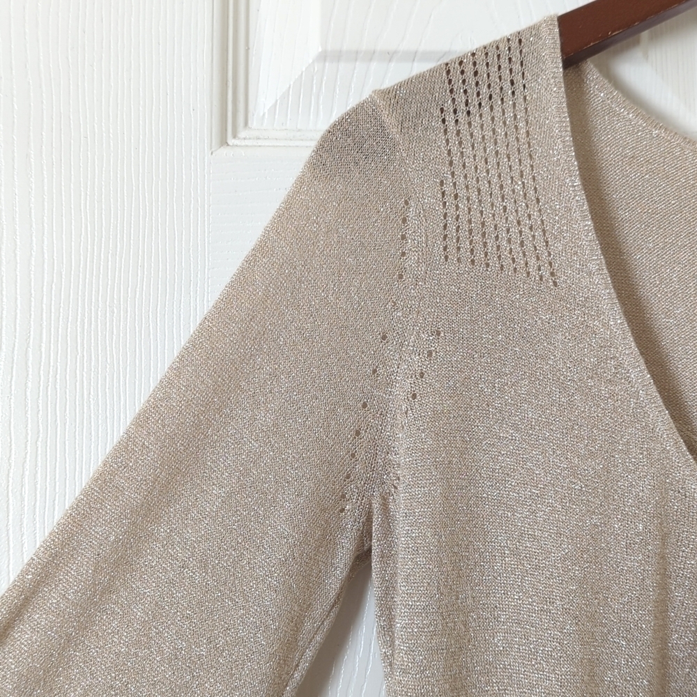 Angel of the North Gold Lurex Pleated Scoop Neck Long Balloon Sleeve Blouse S - Picture 3 of 14